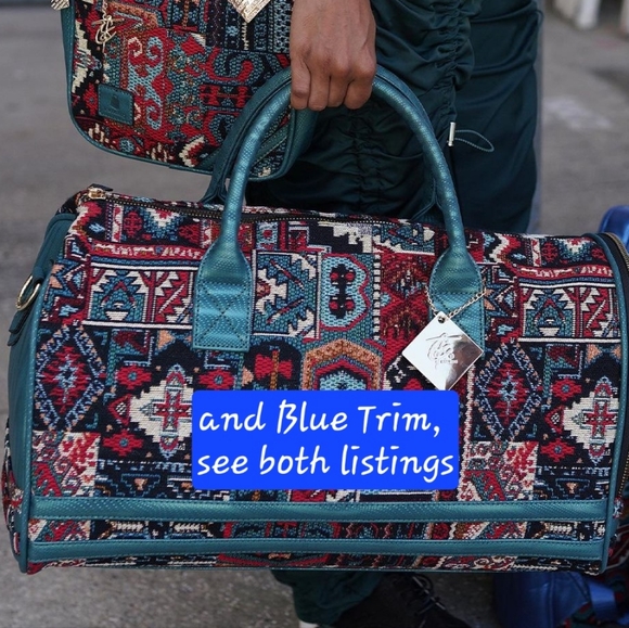 TOTENCARRY Boho Tribal Print STANDARD DUFFLE in Blue Trim (Unisex) - Picture 4 of 16